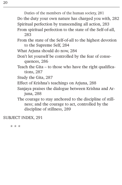Table of Contents of The Bhagavad-Gita of Inner Courage