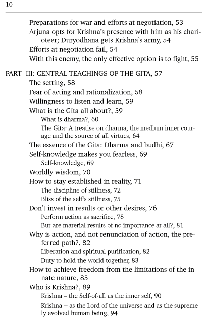 Table of Contents of The Bhagavad-Gita of Inner Courage
